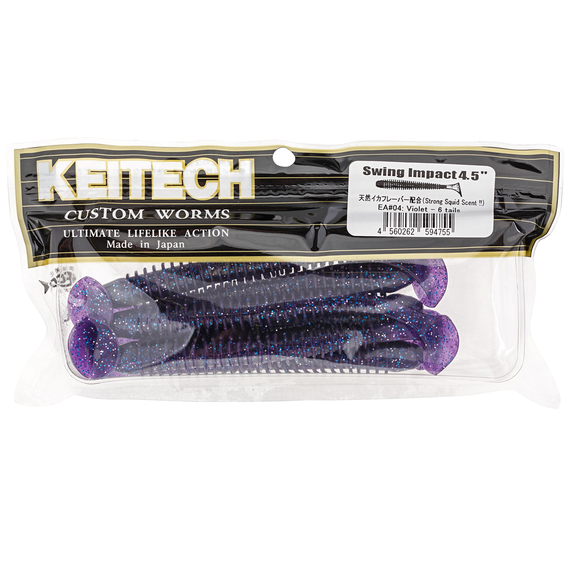 Силікон Keitech Swing Impact 4.5" (6 шт/упак), колір:ea#04 violet, Довжина силікону: 4.5" (11.4 см), Колір силікону: EA#04 Violet, фото , изображение 8