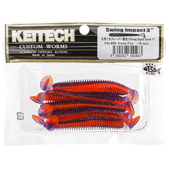 Силикон Keitech Swing Impact 2.5" (10 шт/упак) ц:pal#09 violet fire, Длина силикона: 2.5" (6.3 см), Расцветка силикона: PAL#09 Violet Fire, фото , изображение 2