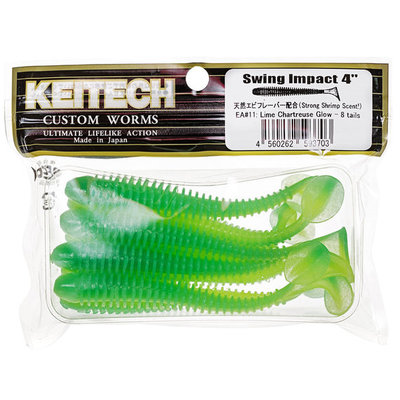 Силікон Keitech Swing Impact 4.5" (6 шт/упак), колір:ea#11 limechartreuseglow, Довжина силікону: 4.5" (11.4 см), Колір силікону: EA#11 Lime Chartreuse Glow, фото , изображение 2