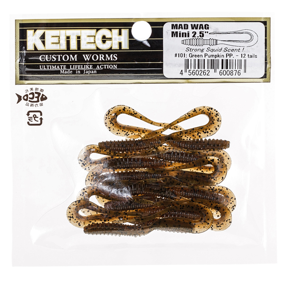 Силікон Keitech Mad Wag Mini 3.5" (10 шт/упак), колір:101 green pumpkin pp., Довжина силікону: 3.5" (8.9 см), Колір силікону: 101 Green Pumpkin PP, фото , изображение 8