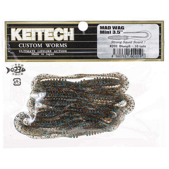 Силикон Keitech Mad Wag Mini 2.5" (12 шт/упак) ц:205 bluegill, Длина силикона: 2.5" (6.3 см), Расцветка силикона: 205 Bluegill, фото , изображение 3