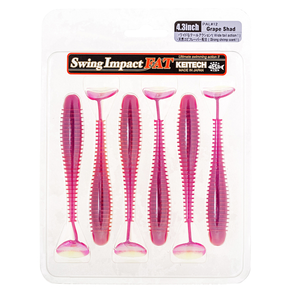 Силікон Keitech Swing Impact FAT 4.3" (6 шт/упак), колір:pal#12 grape shad, Довжина силікону: 4.3" (10.9 см), Колір силікону: PAL#12 Grape Shad, фото , изображение 5