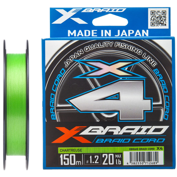 Шнур YGK X-Braid Braid Cord X4 150m #0.4/0.104mm 8lb/3.6kg, Діаметр: #0.4/0.104mm, фото 