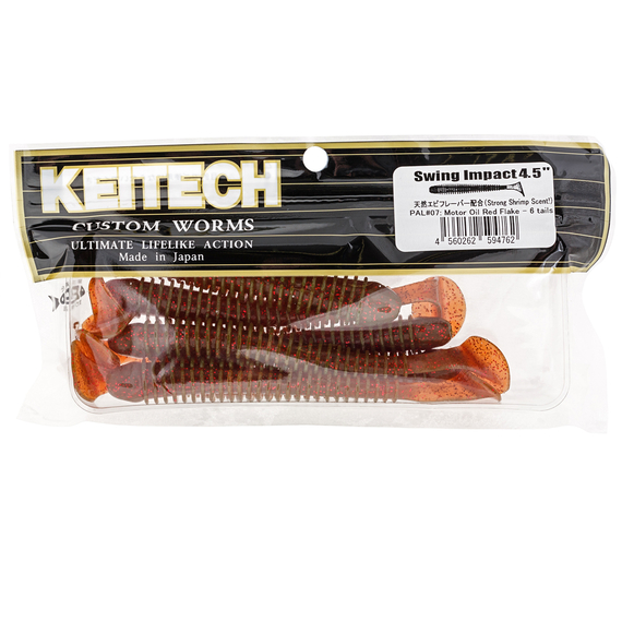 Силікон Keitech Swing Impact 4.5" (6 шт/упак), колір:pal#07 motoroil red flake, Довжина силікону: 4.5" (11.4 см), Колір силікону: pal#07 motoroil red flake, фото , изображение 2