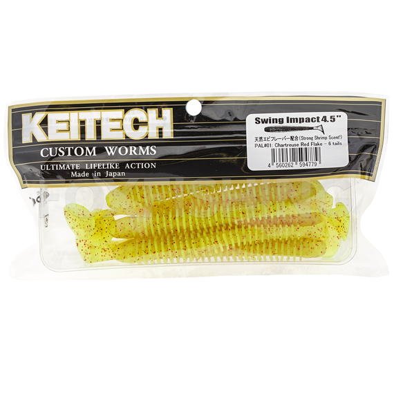 Силікон Keitech Swing Impact 2" (12 шт/упак), колір:pal#01 chartreuseredflake, Довжина силікону: 2" (5.1 см), Колір силікону: PAL#01 Chartreuse Red Flake, фото , изображение 2