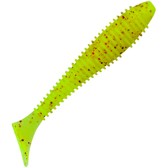 Силікон Keitech Swing Impact FAT 3.8" (6 шт/упак), колір:pal#01 chartreuseredflake, Довжина силікону: 3.8" (9.7 см), Колір силікону: PAL#01 Chartreuse Red Flake, фото 