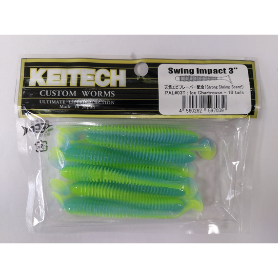 Силикон Keitech Swing Impact 3" (10 шт/упак) ц:pal#03 ice chartreuse, Длина силикона: 3" (7.6 см), Расцветка силикона: EA#13 Ice Chartreuse, фото , изображение 3