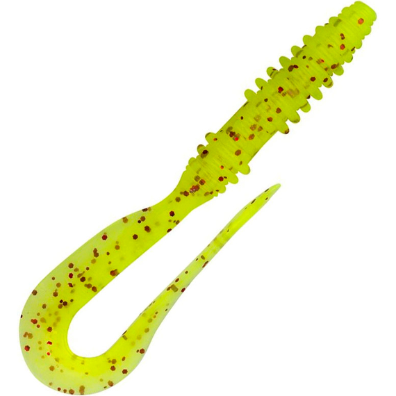 Силікон Keitech Mad Wag Mini 3.5" (10 шт/упак), колір:pal#01 chartreuseredflake, Довжина силікону: 3.5" (8.9 см), Колір силікону: PAL#01 Chartreuse Red Flake, фото 