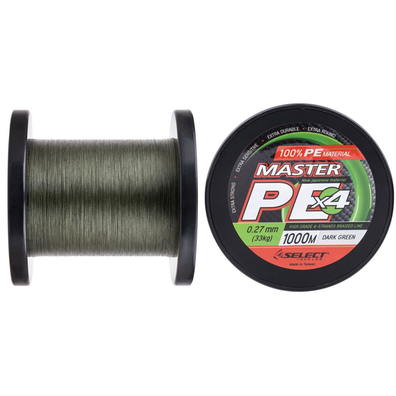 Шнур Select Master PE 1000m (темн.-зел.) 0.27mm 33kg, Диаметр: 0.27mm, Размотка: 1000m, Выберите цвет: темно-зелений, фото 