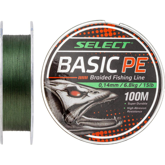 Шнур Select Basic PE 150m (темн-зел.) 0.08mm 8lb/4kg, Диаметр: 0.08mm, Размотка: 150m, Выберите цвет: темно-зеленый, фото 