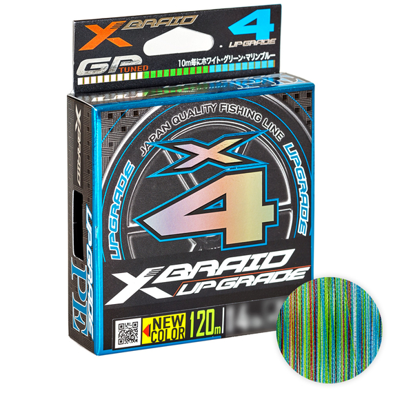 Шнур YGK X-Braid Upgrade X4 3colored 120m #0.4/0.104mm 8Lb/3.63kg, Діаметр: #0.4/0.104mm, Розмотування: 120m, фото 