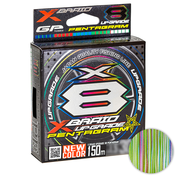 Шнур YGK X-Braid Upgrade X8 Pentagram 150m #1.0/0.165mm 22lb/10.0kg, Діаметр: #1.0/0.165mm, Розмотування: 150m, фото 