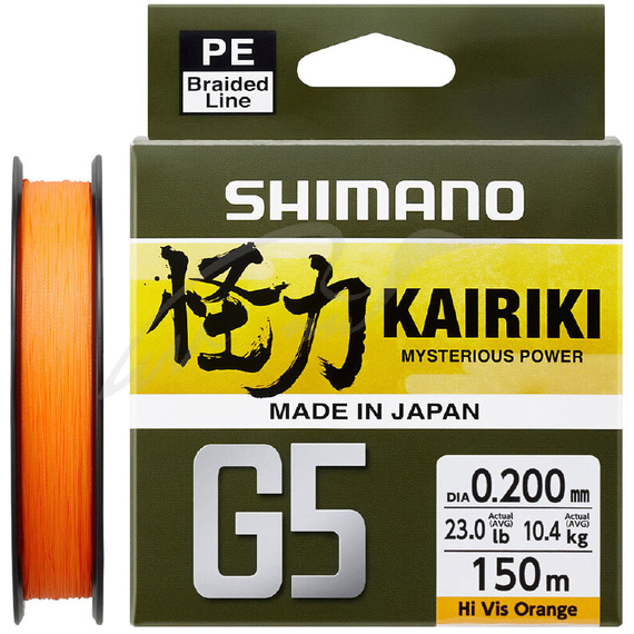 Шнур Shimano Kairiki G5 (Hi-Vis Orange) 150m 0.18mm 9.2kg, фото 