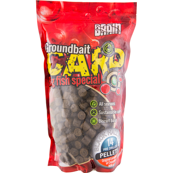 Пеллетс Brain Black Halibut Pre drilled 14mm, 0.8kg, фото 