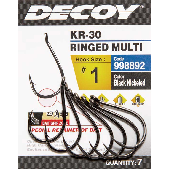 Крючок Decoy KR-30 RINGED MULTI #4 (8 шт/уп), Номер крючка, №: 4, фото 