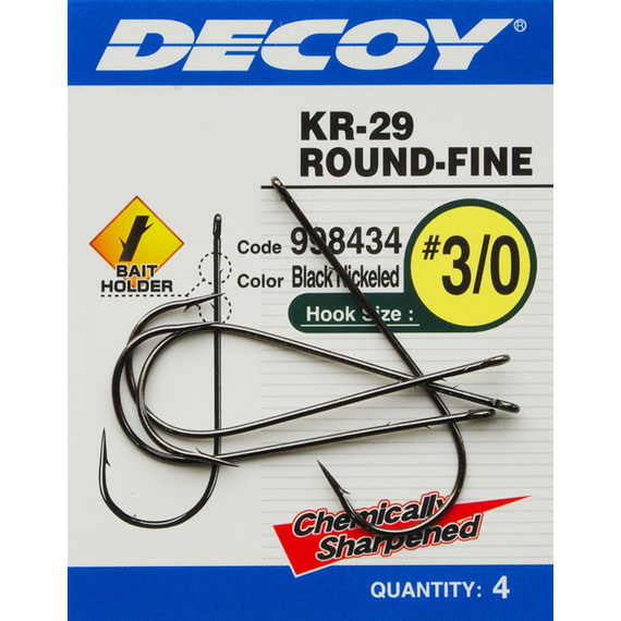 Крючок Decoy KR-29 WORM ROUND-FINE #3/0 (4 шт/уп), фото 