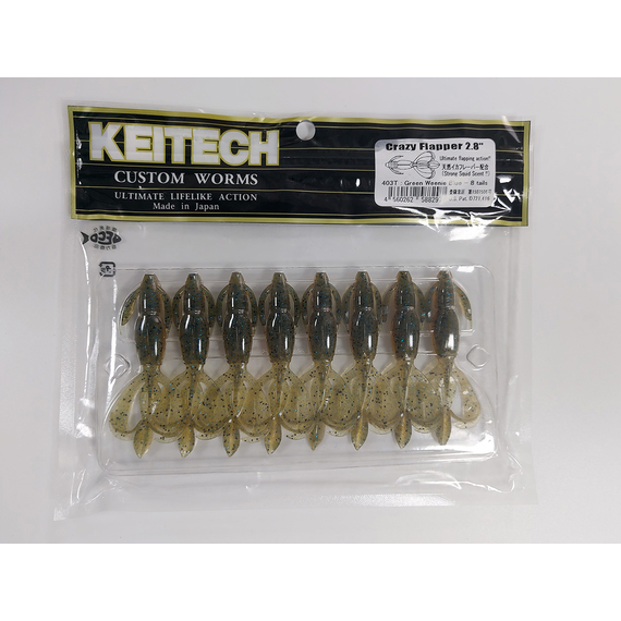 Силікон Keitech Crazy Flapper 2.8" (8 шт/упак), колір: 403 green weenie blue, Довжина силікону: 2.8" (7.1 см), Колір силікону: 403 Green Weenie Blue, фото , изображение 7