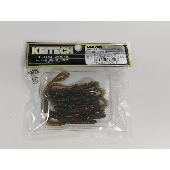 Силікон Keitech Mad Wag Mini 2.5" (12 шт/упак), колір:207 green pumpkin pp. flk, Довжина силікону: 2.5" (6.3 см), Колір силікону: 207 Green Pumpkin PP. Blue FLK, фото , изображение 18