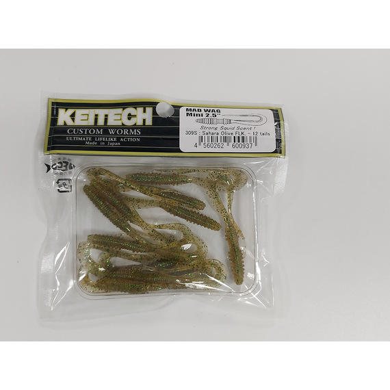 Силікон Keitech Mad Wag Mini 2.5" (12 шт/упак), колір:309 sahara olive flk., Довжина силікону: 2.5" (6.3 см), Колір силікону: 309 Sahara Olive Flk, фото , изображение 4