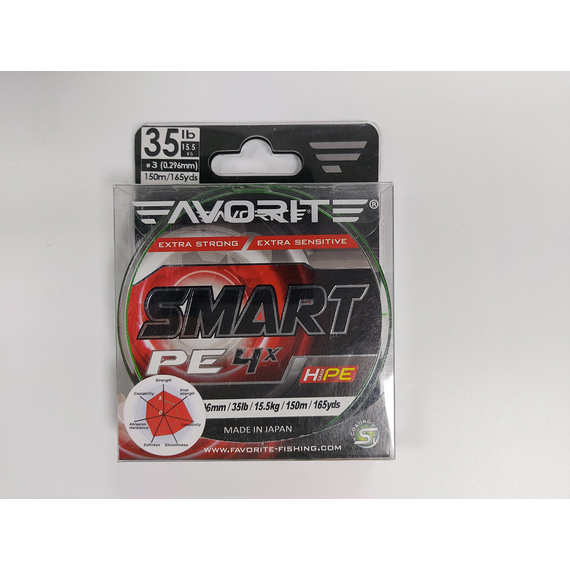 Шнур Favorite Smart PE 4x 150м (салат.) #3.0/0.296мм 15.5кг, Диаметр: #3.0/0.296mm, Выберите цвет: салатовый, фото , изображение 2
