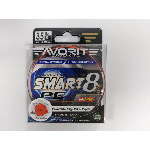 Шнур Favorite Smart PE 8x 150м (оранжевый) #3/0.296mm 35lb/19kg, Диаметр: #3/0.296mm, Выберите цвет: красно-оранжевый, фото , изображение 2