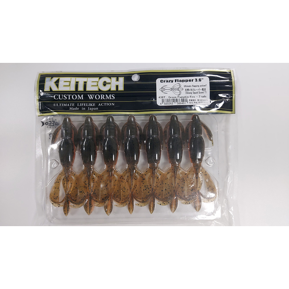 Силікон Keitech Crazy Flapper 3.6" (7 шт/упак), колір: 438 green pumpkin fire, Довжина силікону: 3.6" (9.1 см), Колір силікону: 438 Green Pumpkin Fire, фото , изображение 5