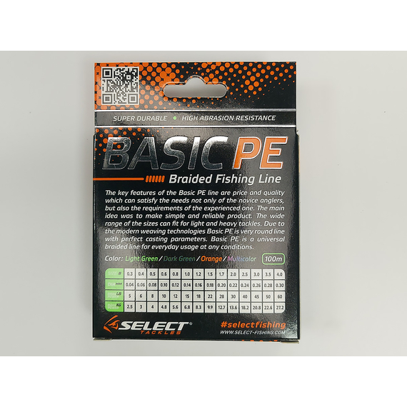 Шнур риболовний Select Basic PE 100m, 0.16mm, 18Lb/8.3kg, колір: помаранчевий, Діаметр: 0.16mm, Розмотування: 100m, Колір: помаранчевий, фото , изображение 2