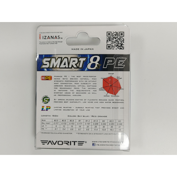 Шнур Favorite Smart PE 8x 150м (sky blue) #0.8/0.153mm 10lb/6.8kg, Диаметр: #0.8/0.153mm, Выберите цвет: голубой, фото , изображение 8