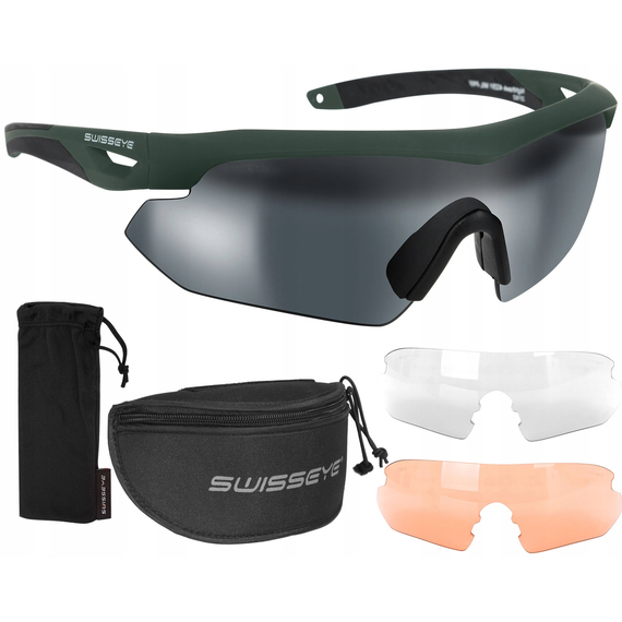 Балістичні окуляри Swiss Eye Nighthawk (3 змінних лінз + футляр), оправа оливкова, фото 