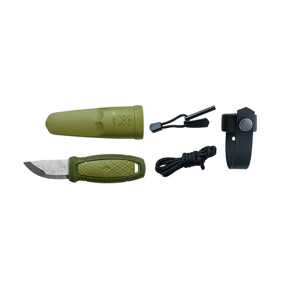 Нож Morakniv Eldris Neck Knife. Цвет - зеленый, сталь - Sandvik 12C27, рукоятка - пластик+резина, пластиковые ножны, огниво, темляк, длина клинка - 56 мм., фото , изображение 14