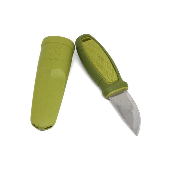 Нож Morakniv Eldris Neck Knife. Цвет - зеленый, сталь - Sandvik 12C27, рукоятка - пластик+резина, пластиковые ножны, огниво, темляк, длина клинка - 56 мм., фото , изображение 9