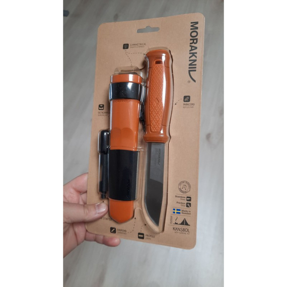 Ніж Morakniv Kansbol Survival Kit. Orange, сталь - Sandvik 12C27, руків’я - пластик, довжина загальна - 226 мм, довжина клинка - 109 мм, звичайна різальна кромка, фото , изображение 10