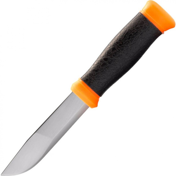 Нож Morakniv Outdoor 2000 Orange, сталь - Sandvik 12C27, рукоятка - пластик+резина, обычная режущая кромка, пластиковые ножны, длина клинка - 109 мм, длина общая - 224 мм. , фото 