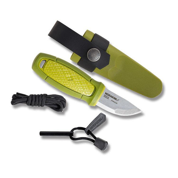 Нож Morakniv Eldris Neck Knife. Цвет - зеленый, сталь - Sandvik 12C27, рукоятка - пластик+резина, пластиковые ножны, огниво, темляк, длина клинка - 56 мм., фото , изображение 12