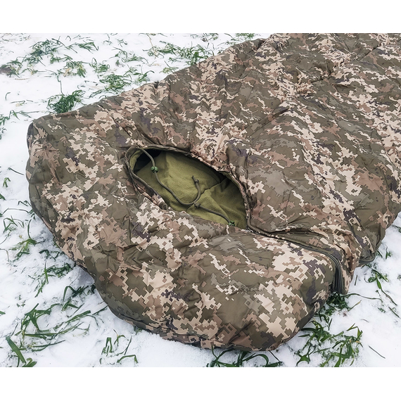 Армейский зимний спальный мешок-одеяло до -20 градусов на флисе (Пиксель), Выберите цвет: піксель, фото 