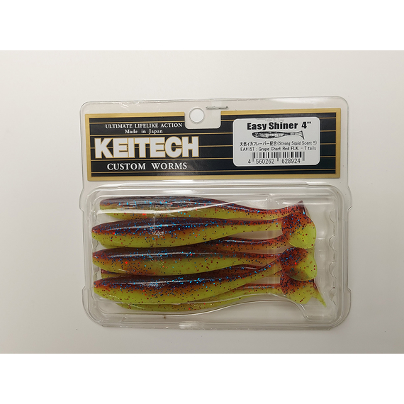 Силікон Keitech Easy Shiner 4" (7 шт/упак), колір:ea#15 grape chart red flk, Довжина силікону: 4" (10.2 см), Колір силікону: ea#15 grape chart red flk, фото , изображение 7