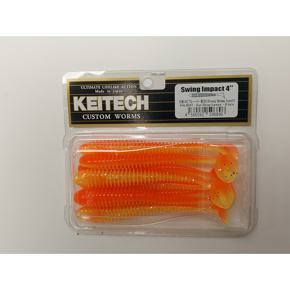Силікон Keitech Swing Impact 4" (8 шт/упак), колір:pal#04 sun shine lemon, Довжина силікону: 4" (10.2 см), Колір силікону: PAL#04 Sun Shine Lemon, фото , изображение 2