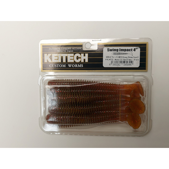Силікон Keitech Swing Impact 4" (8 шт/упак), колір:pal#07 motoroil red flake, Довжина силікону: 4" (10.2 см), Колір силікону: pal#07 motoroil red flake, фото , изображение 9