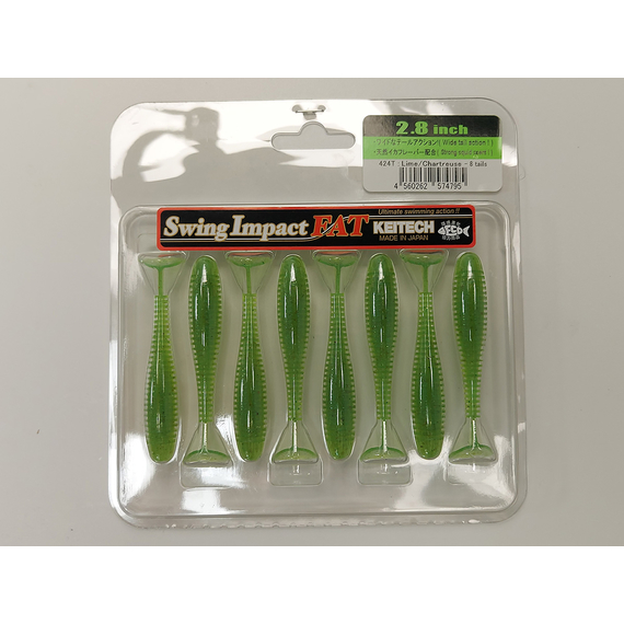 Силикон Keitech Swing Impact FAT 2.8" (8 шт/упак) цвет: 424 lime chartreuse, Длина силикона: 2.8" (7.1 см), Расцветка силикона: 424 Lime Chartreuse, фото , изображение 11