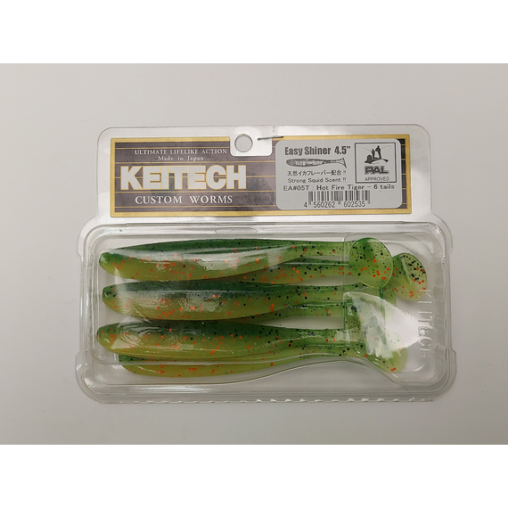 Силікон Keitech Easy Shiner 4.5" (6 шт/упак), колір:ea#05 hot fire tiger, Довжина силікону: 4.5" (11.4 см), Колір силікону: EA#05 Hot Fire Tiger, фото , изображение 7