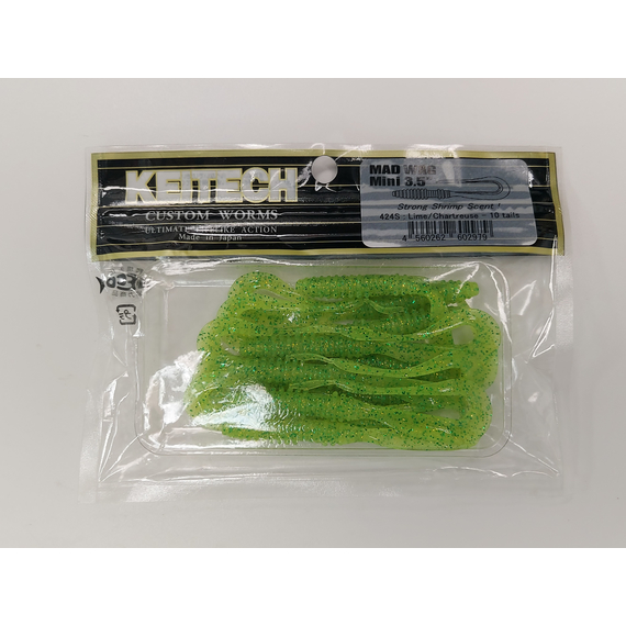 Силикон Keitech Mad Wag Mini 3.5" (10 шт/упак) ц:424 lime chartreuse, Длина силикона: 3.5" (8.9 см), Расцветка силикона: 424 Lime Chartreuse, фото , изображение 15
