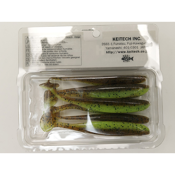 Силикон Keitech Easy Shiner 4" (7 шт/упак) ц:401 greenpumpkinpp.chart, Длина силикона: 4" (10.2 см), Расцветка силикона: 401 Green Pumpkin/Chartreuse, фото , изображение 8