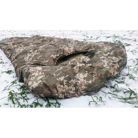 Армейский зимний спальный мешок-одеяло до -20 градусов на флисе (Пиксель), Выберите цвет: піксель, фото , изображение 5