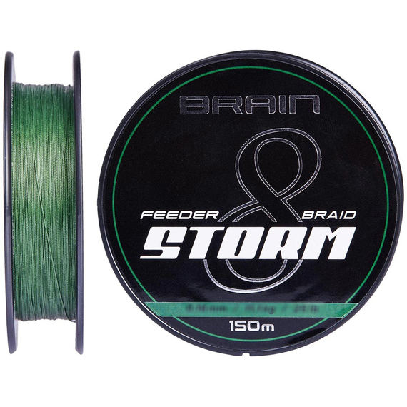Шнур Brain Storm 8X (green) 150m 0.18mm 27lb/12.2kg, Диаметр: 0.18mm, Выберите цвет: Зелений, фото 