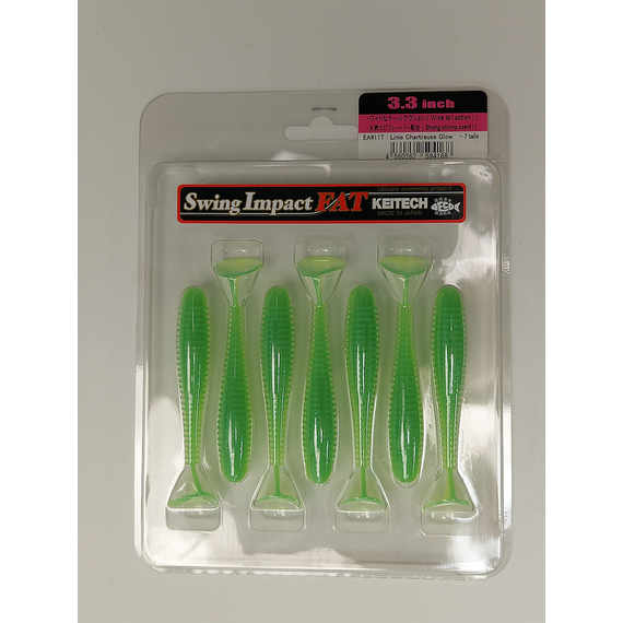 Силікон Keitech Swing Impact FAT 3.3" (7 шт/упак), колір:424 lime chartreuse, Довжина силікону: 3.3" (8.4 см), Колір силікону: 424 Lime Chartreuse, фото , изображение 7