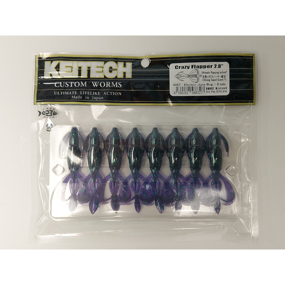 Силикон Keitech Crazy Flapper 2.8" (8 шт/упак) ц:408 electric june bug, Длина силикона: 2.8" (7.1 см), Расцветка силикона: 408 Electric June Bug, фото , изображение 10