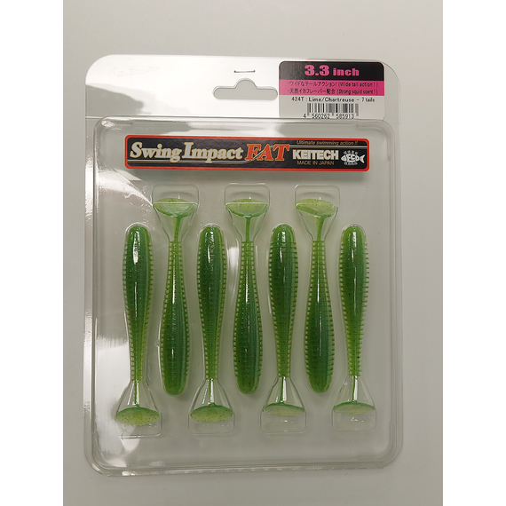 Силікон Keitech Swing Impact FAT 3.3" (7 шт/упак), колір:424 lime chartreuse, Довжина силікону: 3.3" (8.4 см), Колір силікону: 424 Lime Chartreuse, фото , изображение 9