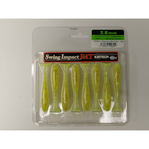 Силікон Keitech Swing Impact FAT 2.8" (8 шт/упак), колір:pal#01 chartreuseredflake, Довжина силікону: 2.8" (7.1 см), Колір силікону: PAL#01 Chartreuse Red Flake, фото , изображение 6