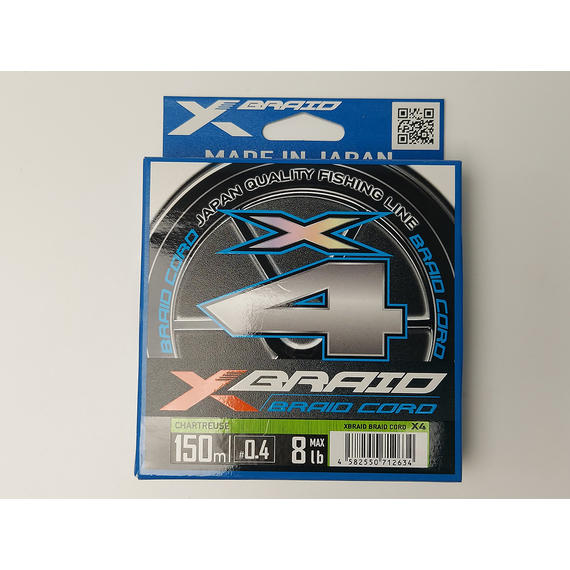 Шнур YGK X-Braid Braid Cord X4 150m #0.4/0.104mm 8lb/3.6kg, Діаметр: #0.4/0.104mm, фото , изображение 3