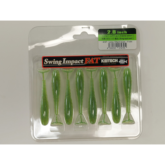 Силикон Keitech Swing Impact FAT 2.8" (8 шт/упак) цвет: 424 lime chartreuse, Длина силикона: 2.8" (7.1 см), Расцветка силикона: 424 Lime Chartreuse, фото , изображение 8